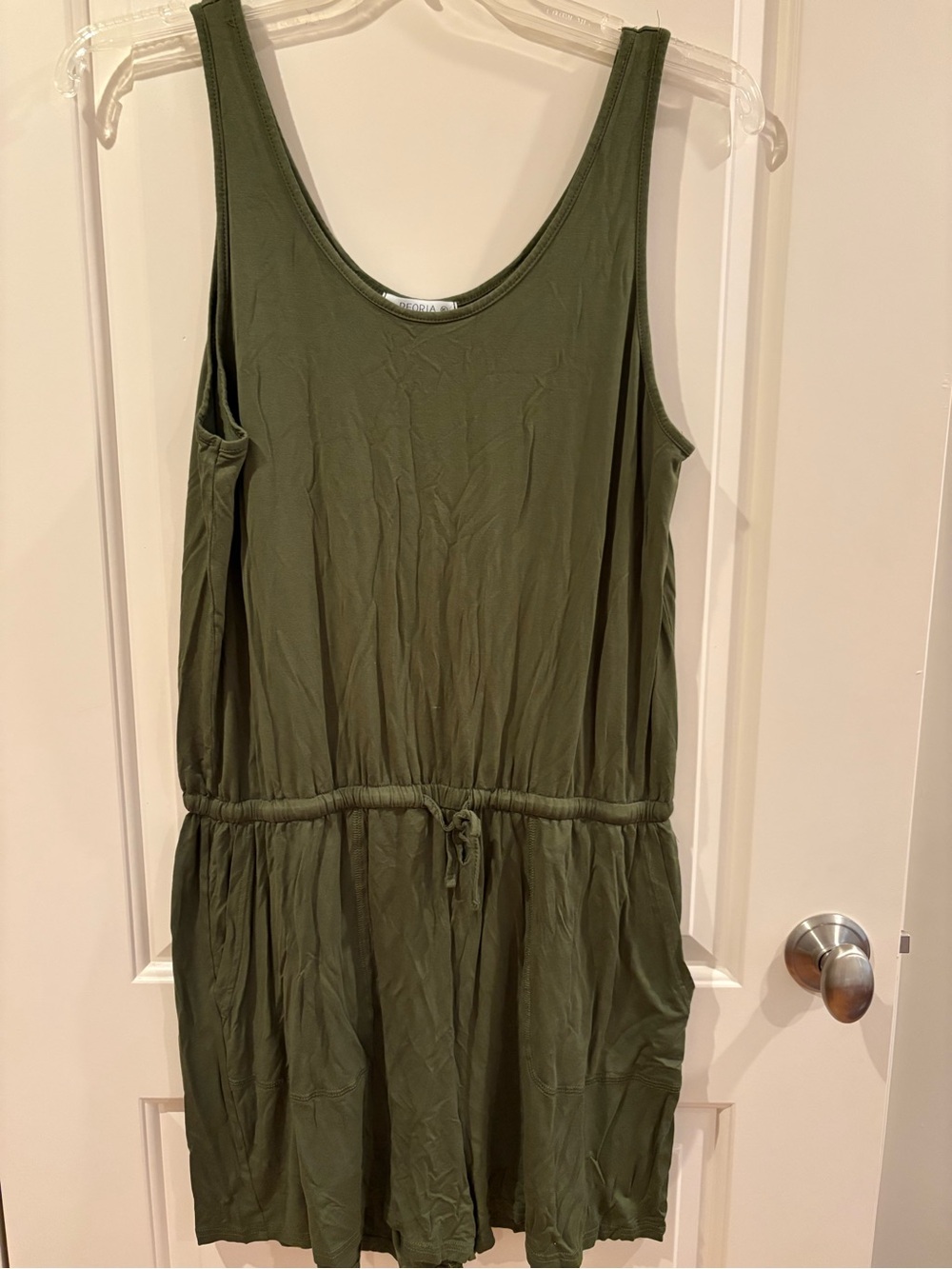 Reoria Olive Green Sleeveless Drawstring Women’s Short Jumpsuit Romper Size XL